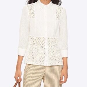 TORY BIRCH 100% Cotton Eyelet Blocked Top